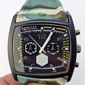 American Exchange‎ Watch Men 47MM Black Dial Camouflage Bands New Battery